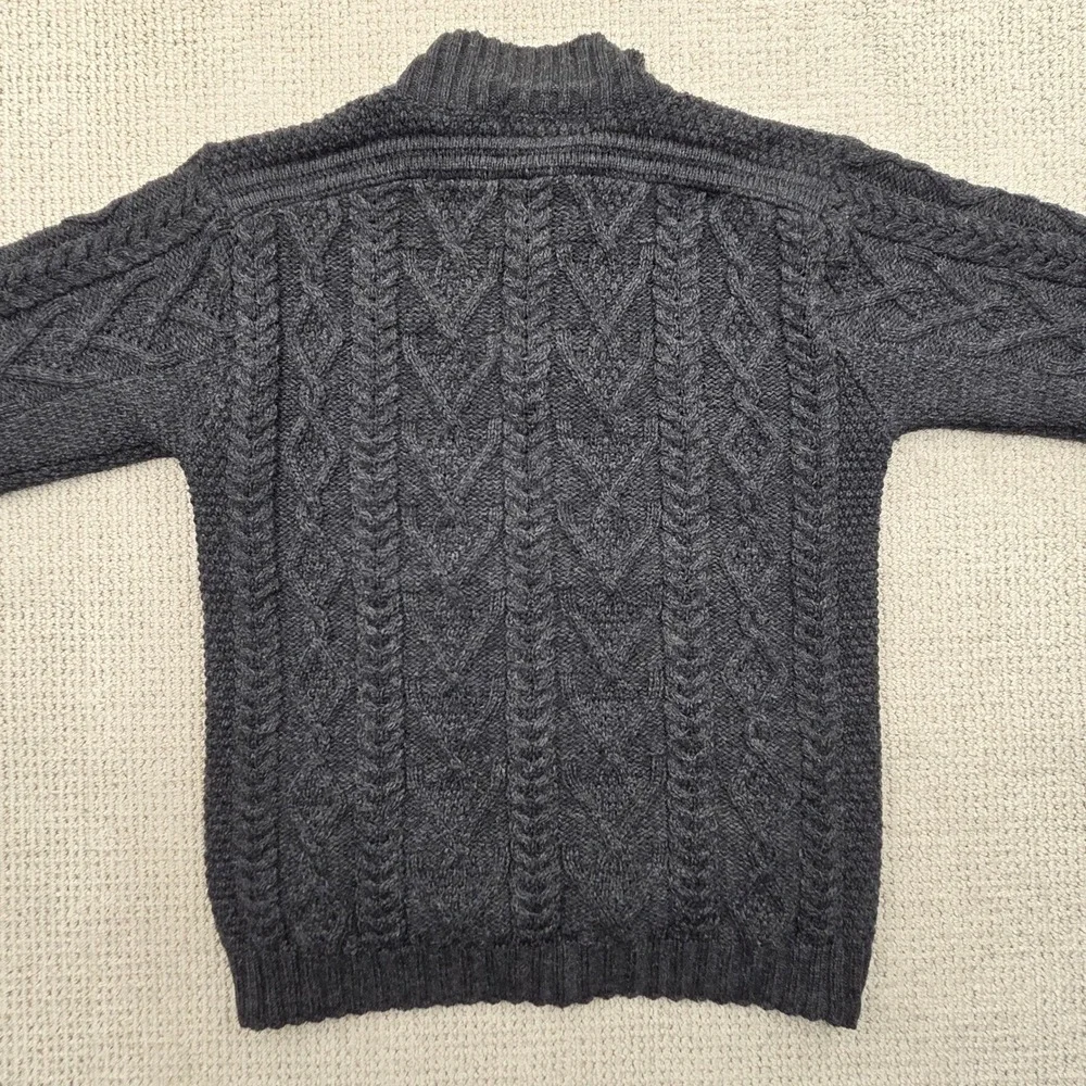 Vintage Aran Crafts 100% Merino Wool Cable Knit Sweater Charcoal Grey Large